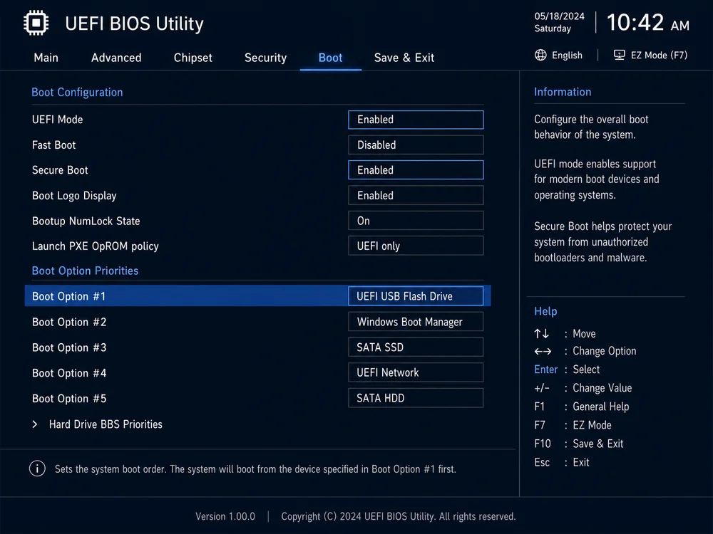 Пример BIOS UEFI с настройками загрузки
