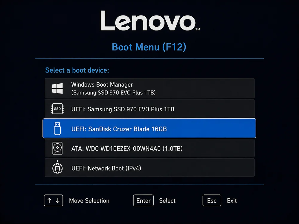 Lenovo Novo Button меню выбора Boot Menu